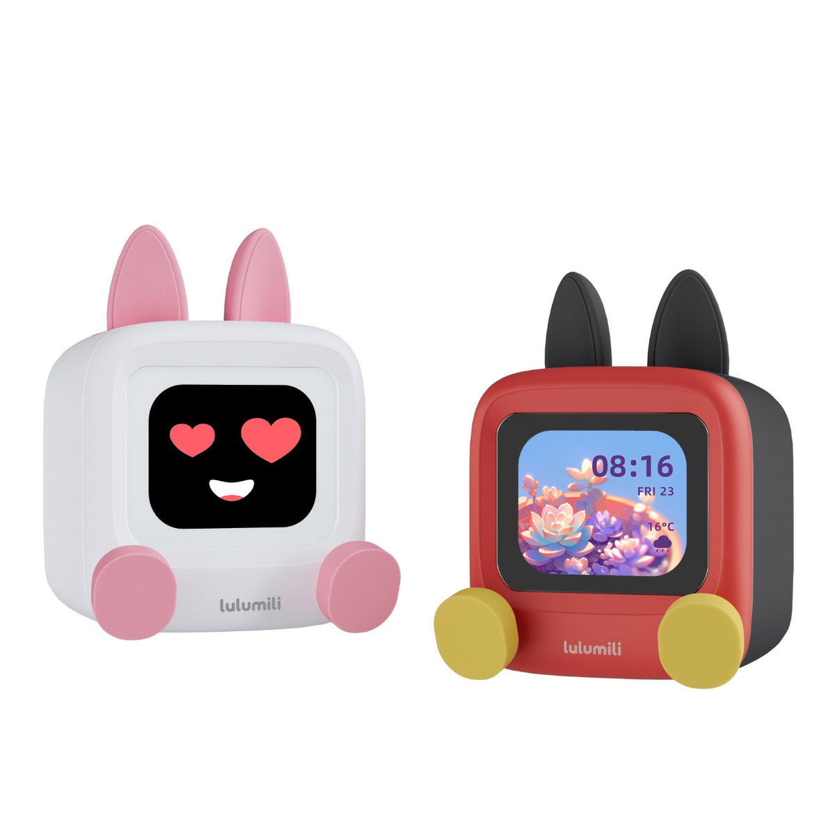 lulumili wireless speakers with time and weather display and alarm clock functionality.