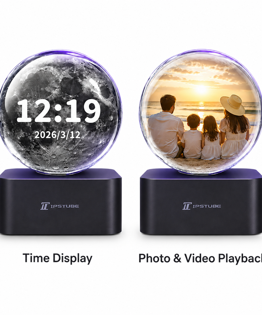 IPSTUBE 3.54-inch Smart Crystal Ball Display with Bluetooth & Wi-Fi; App-controlled. Features a clock face and customizable display for photos, videos, and cherished memories—an exclusive gift for Christmas or Valentine's Day.