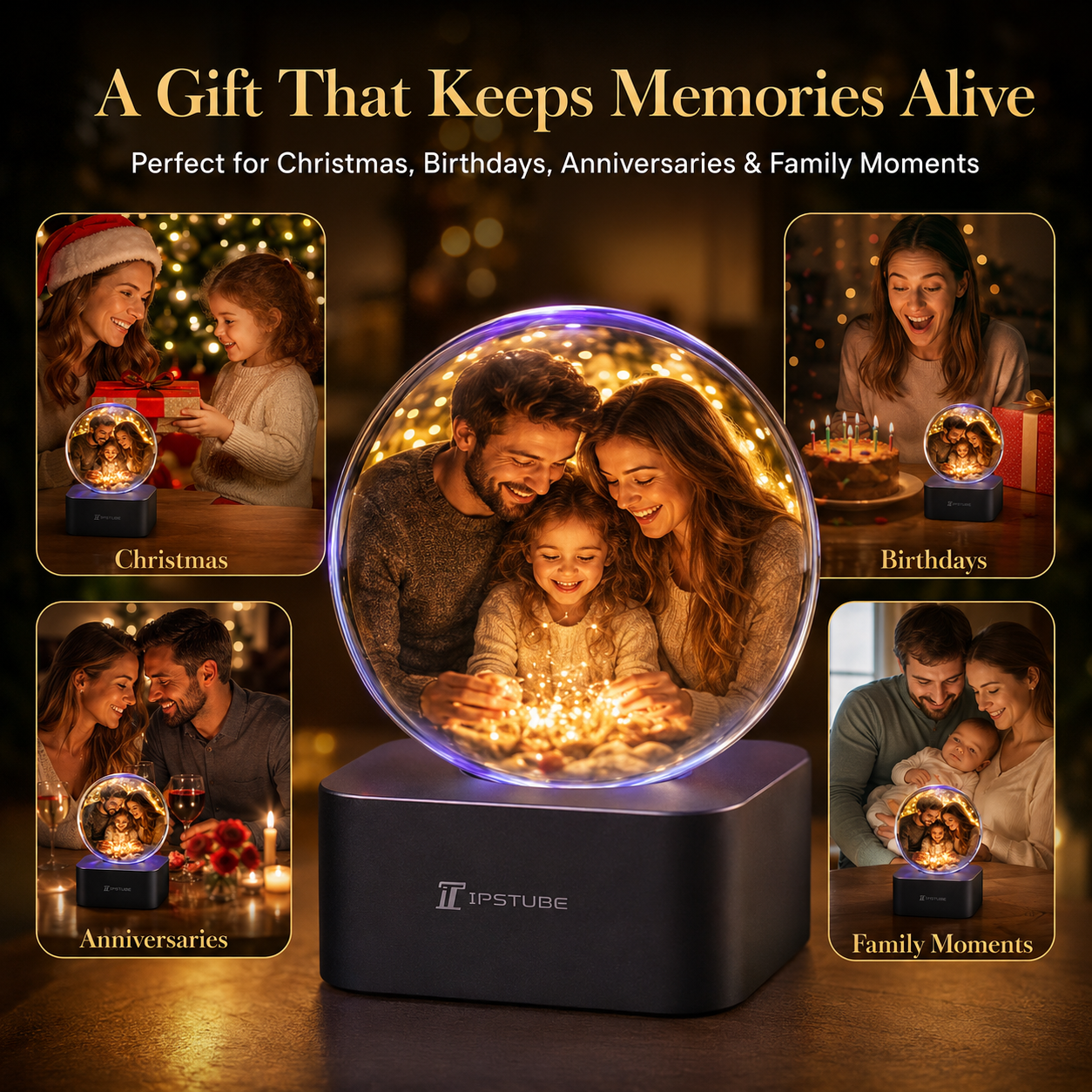IPSTUBE 3.54-inch Smart Crystal Ball Display with Bluetooth & Wi-Fi; App-controlled. Features a clock face and customizable display for photos, videos, and cherished memories—an exclusive gift for Christmas or Valentine's Day.