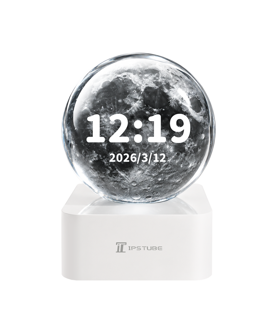 IPSTUBE 3.54-inch Smart Crystal Ball Display with Bluetooth & Wi-Fi; App-controlled. Features a clock face and customizable display for photos, videos, and cherished memories—an exclusive gift for Christmas or Valentine's Day.Available in white or black.