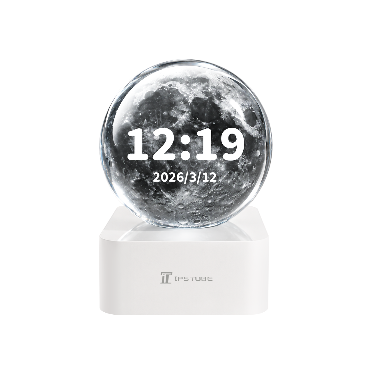 IPSTUBE 3.54-inch Smart Crystal Ball Display with Bluetooth & Wi-Fi; App-controlled. Features a clock face and customizable display for photos, videos, and cherished memories—an exclusive gift for Christmas or Valentine's Day.Available in white or black.